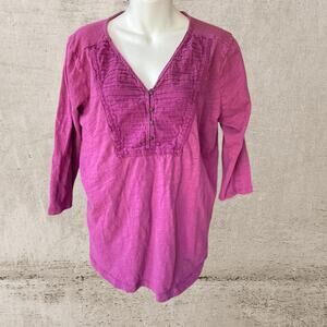 Eddie Bauer Women’s Soft Henley Top 100% Cotton Fuchsia Casual Plus Size XXL ￼